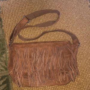MAJA brown suede fringe purse